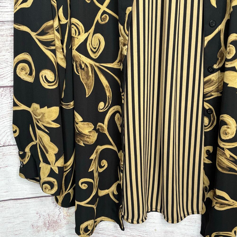 Chico's Black & Gold Reversible Button Up Timeless Classic Shirt Size 2 Large - Picture 12 of 15